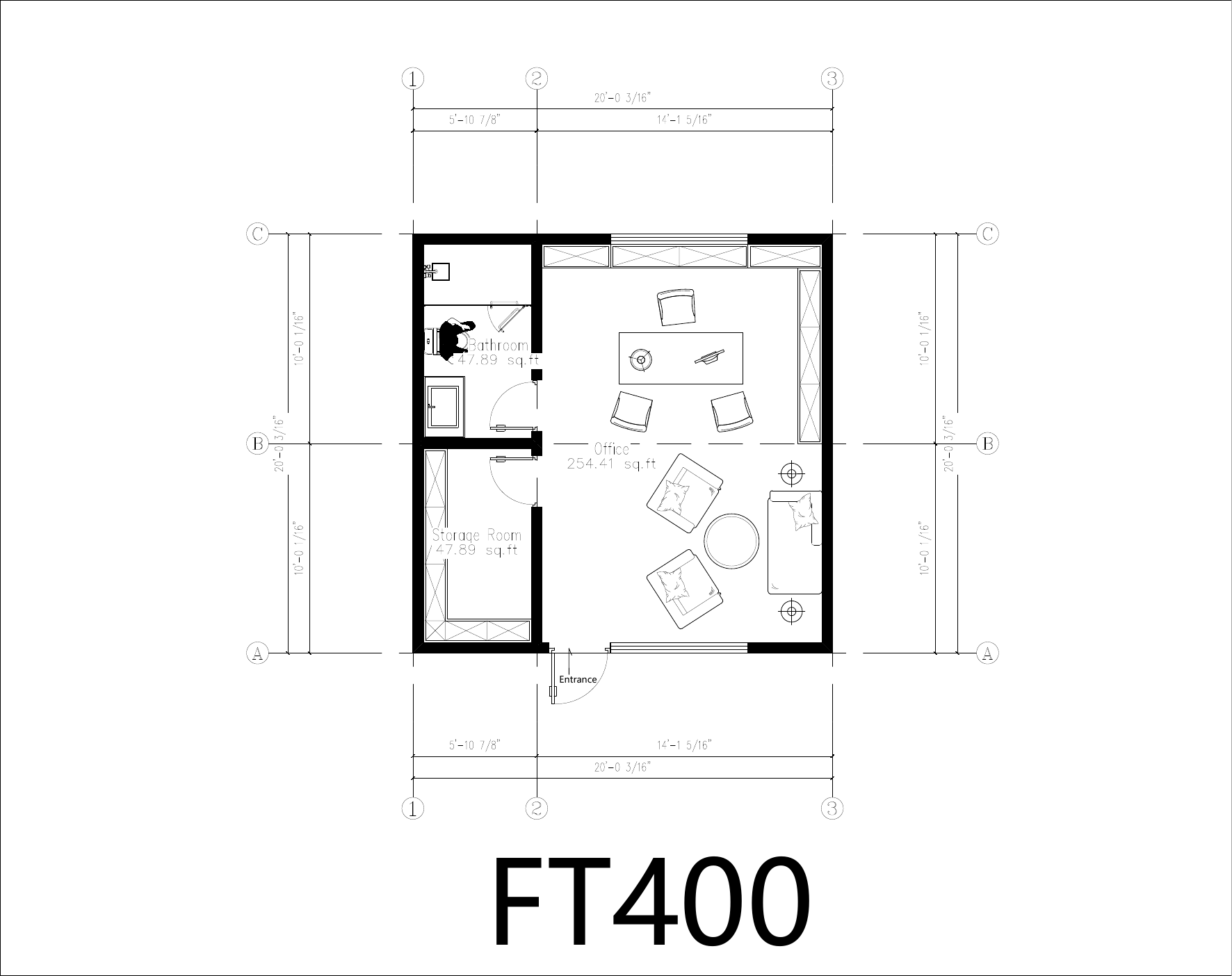 Concept floor plan for the FT400 open flex studio