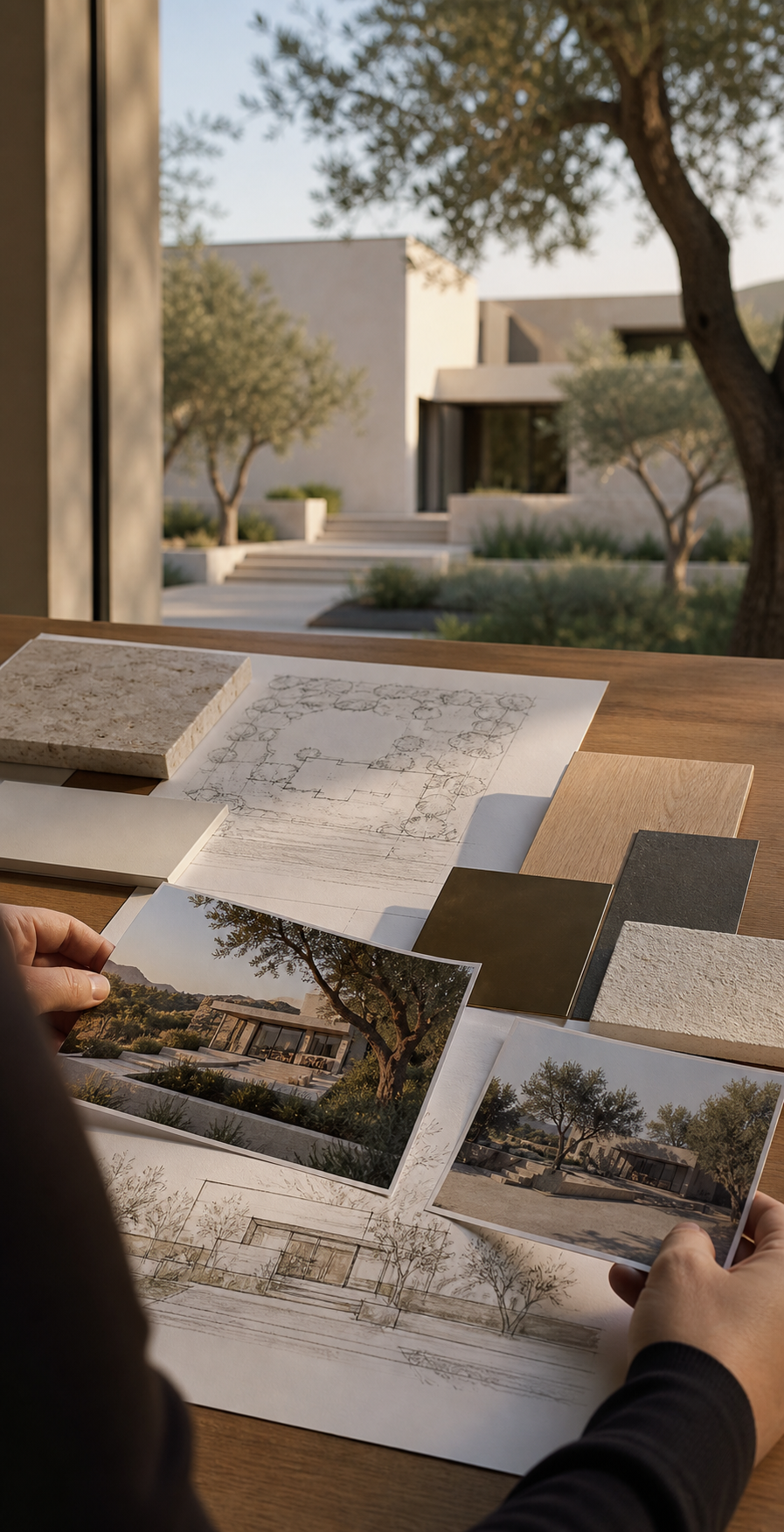 A Sanluce design conversation with California property references, drawings and material samples