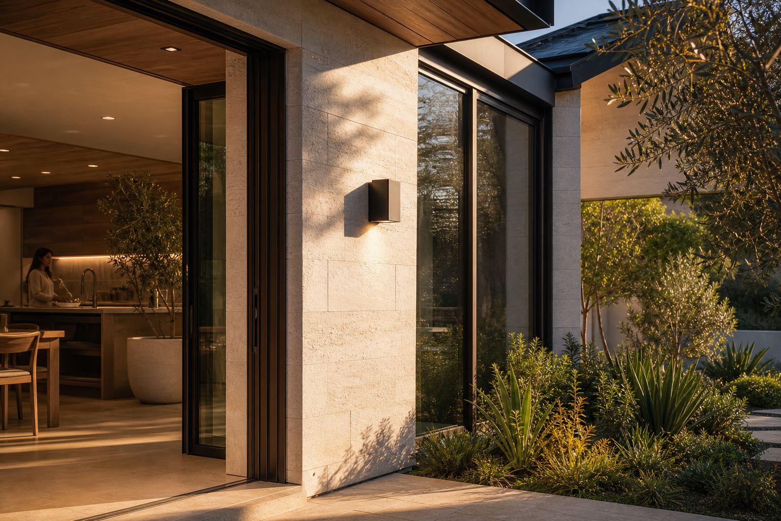 Daylight and material tone connecting existing and new residential architecture