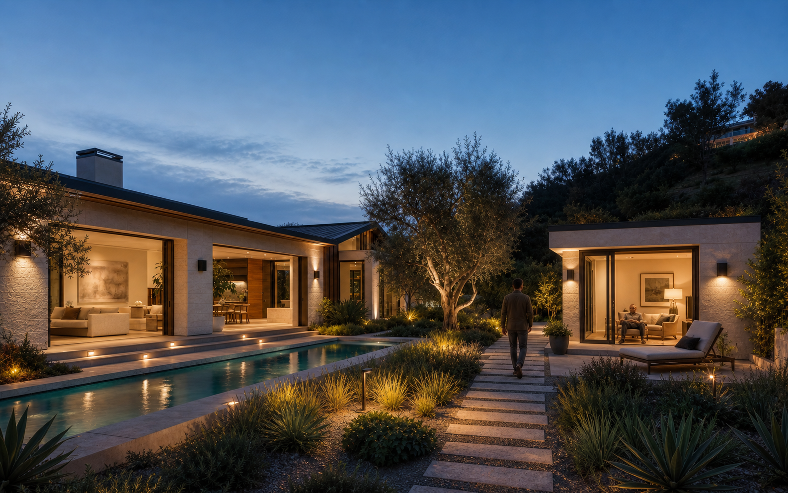 Private garden pavilion reached through the landscape and set apart from the main residence
