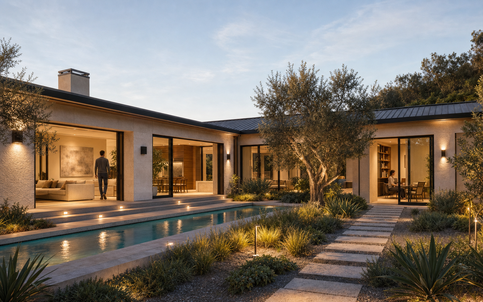 Architectural addition continuing the circulation and garden relationship of the main home