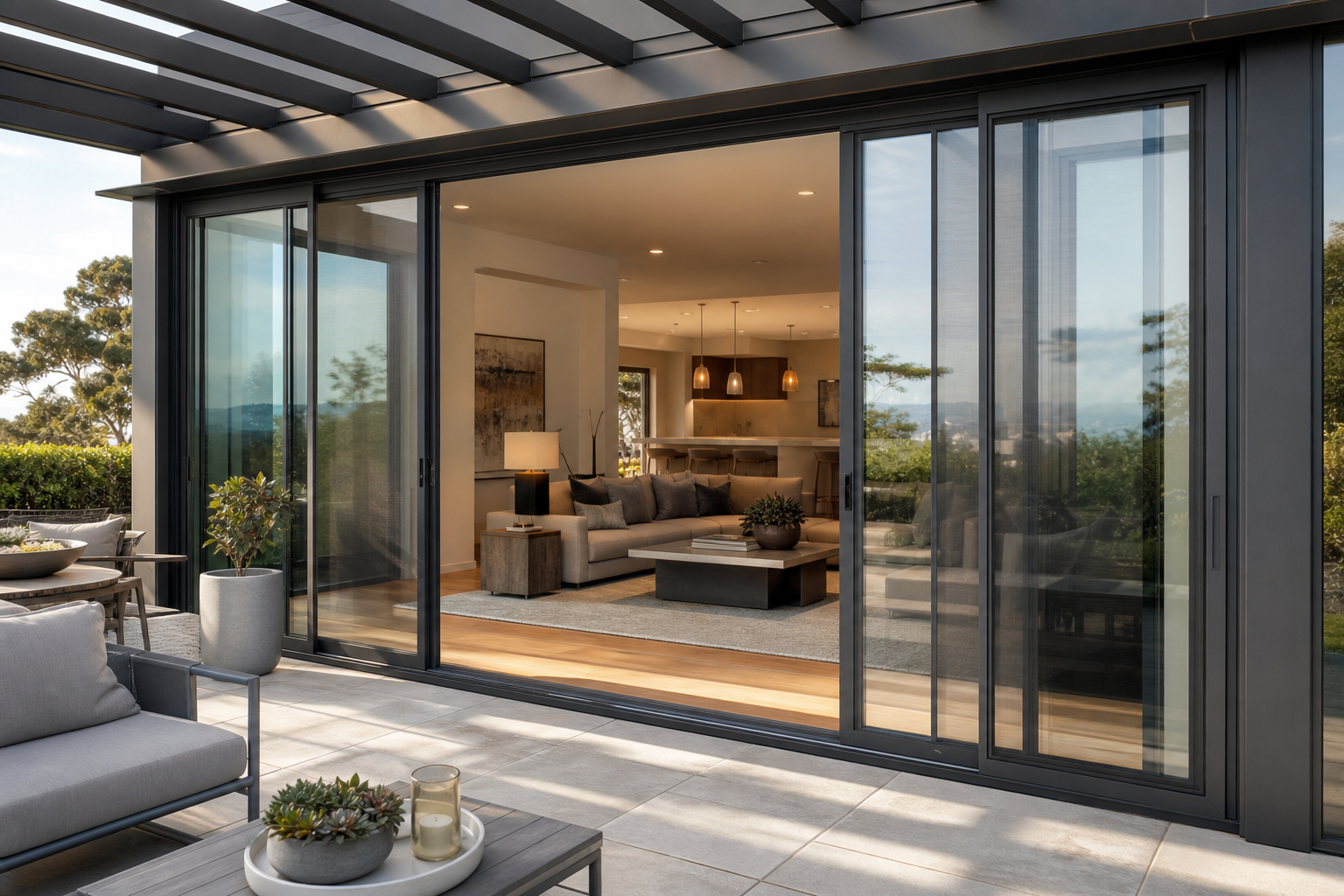 A light-filled sunroom connected to a refined California garden