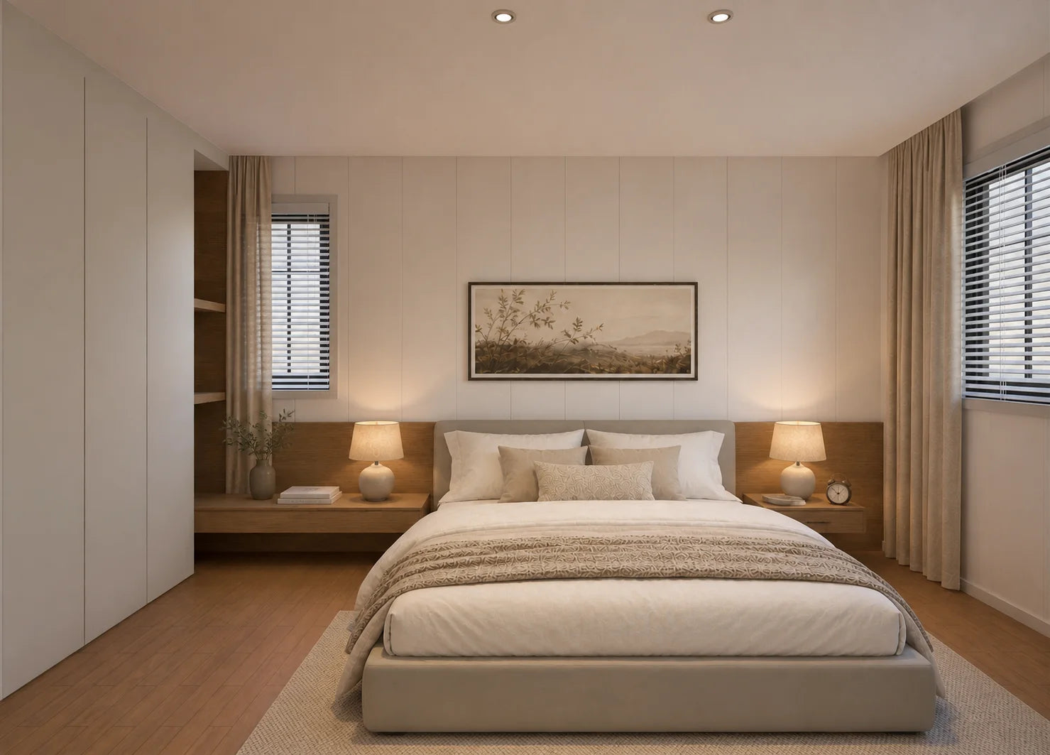 Illustrative private bedroom inside a backyard residence