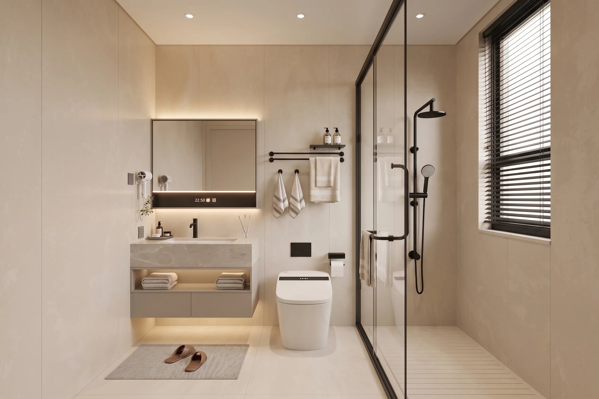 Private bathroom within the FT450 backyard gym concept