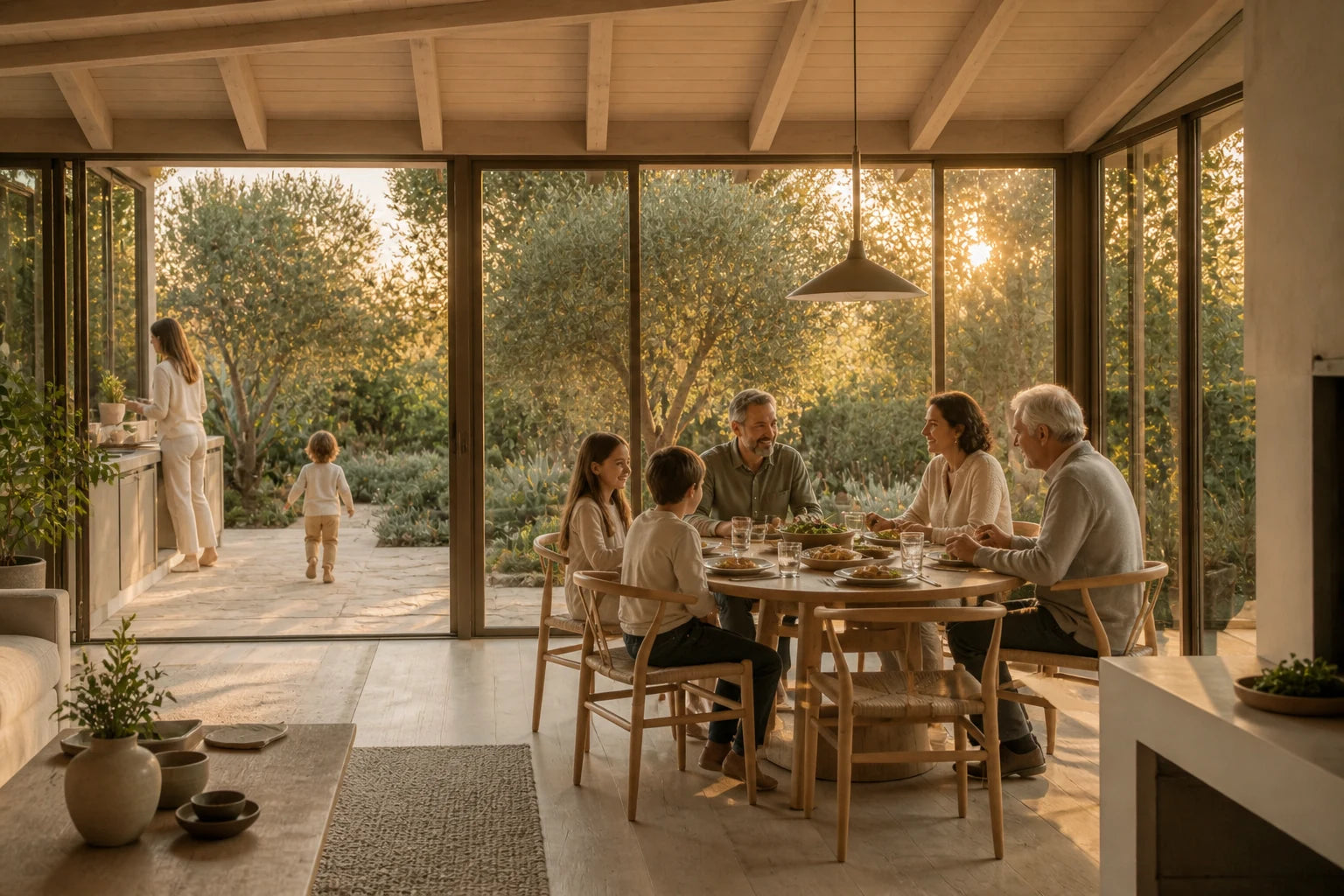 Garden dining inside a light-filled room